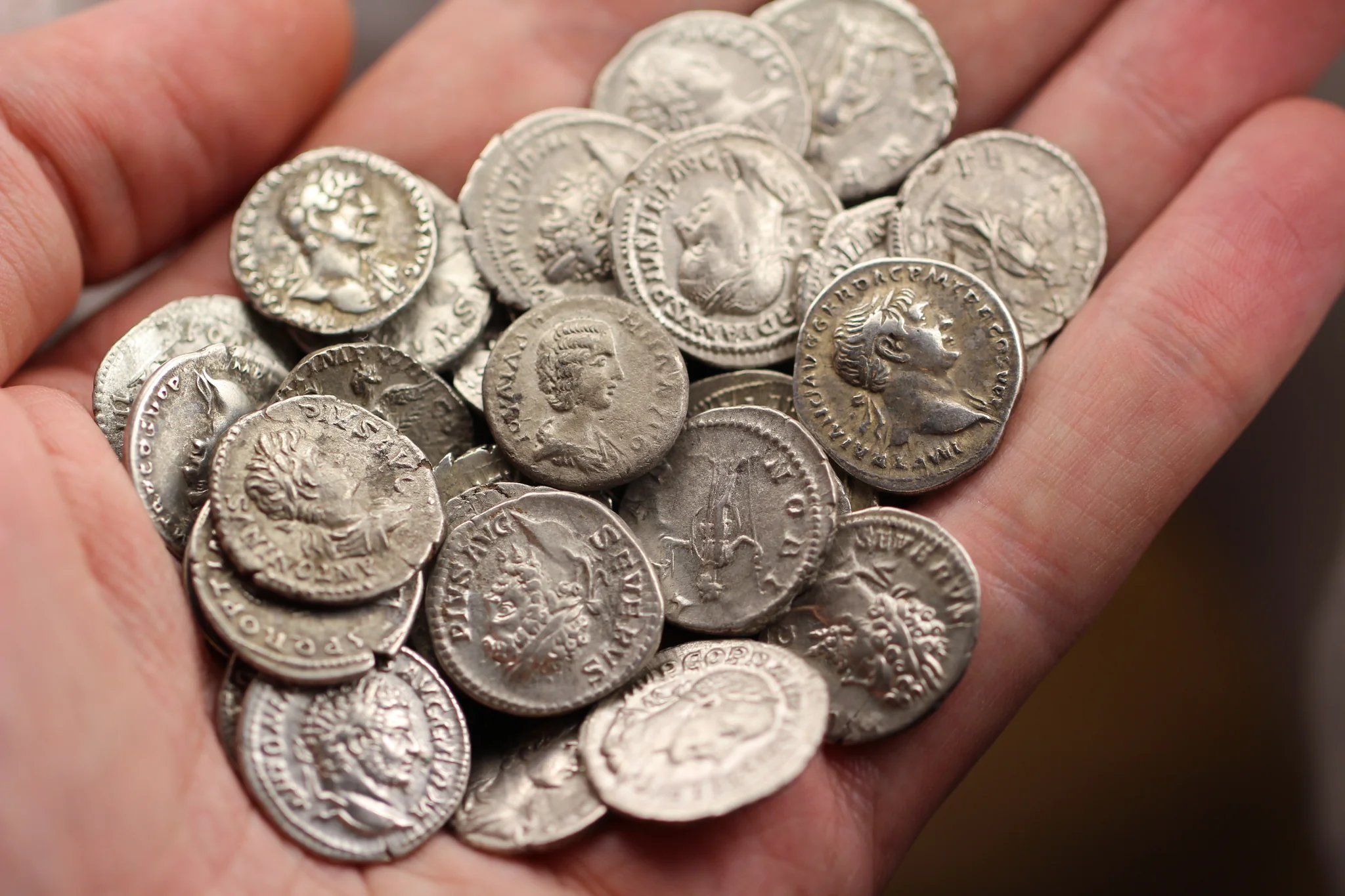 old silver coins with original skins